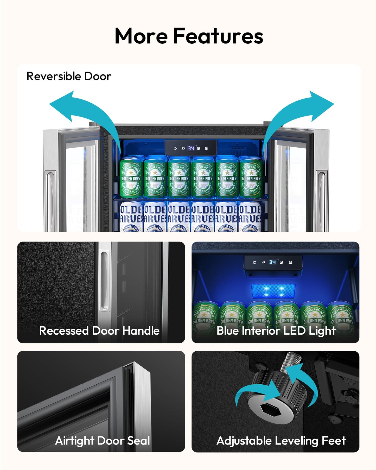EUHOMY 130 Can Beverage Cooler Glass Door 3.2 Cu Ft