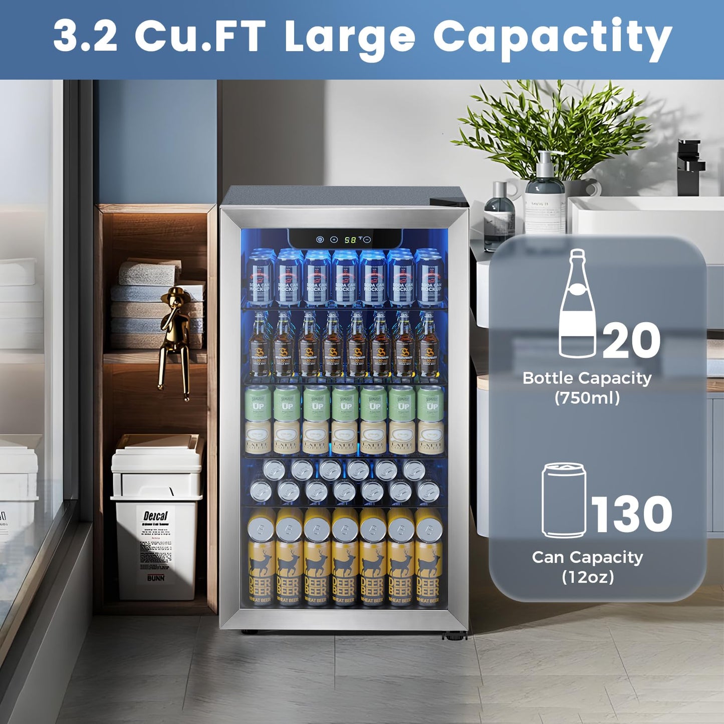 Electactic 130 Can Beverage Refrigerator Mini Fridge