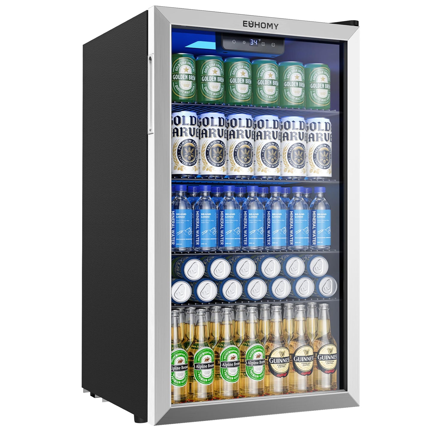 EUHOMY 130 Can Beverage Cooler Glass Door 3.2 Cu Ft