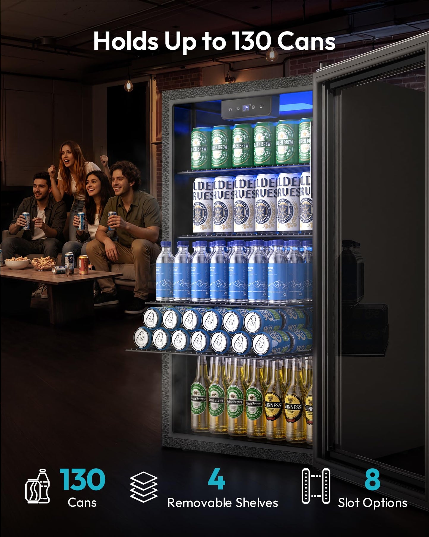 EUHOMY 130 Can Beverage Cooler Glass Door 3.2 Cu Ft